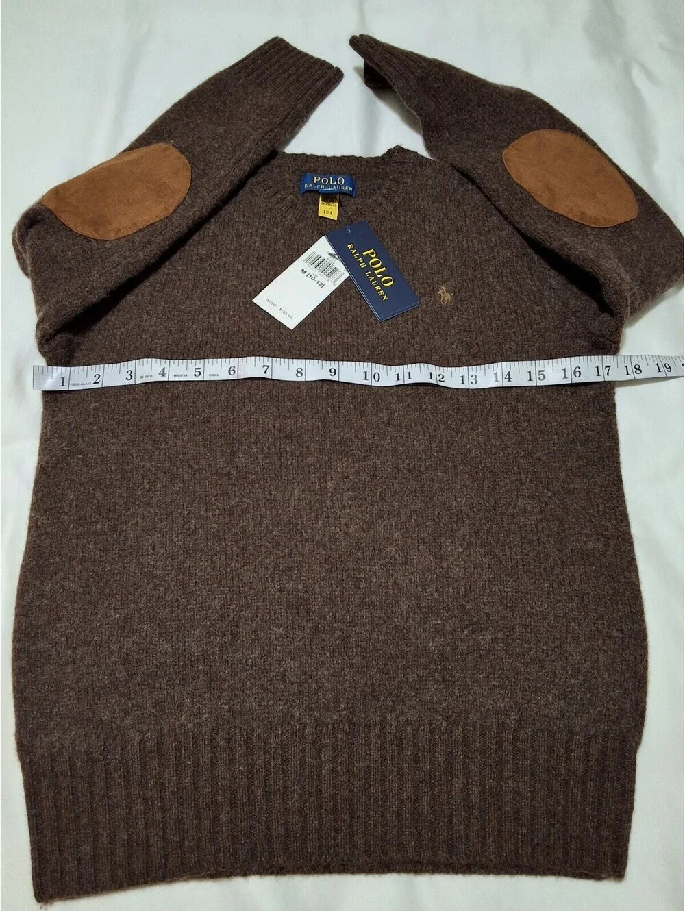 Polo Ralph Lauren Boy's Brown Wool Crewneck Sweater with Elbow Patches Size M